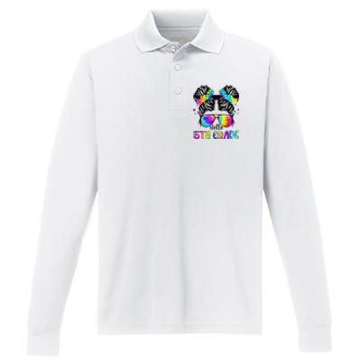 Hello 5th Grade Messy Bun Team Fifth Grade Back To School Performance Long Sleeve Polo