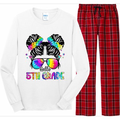 Hello 5th Grade Messy Bun Team Fifth Grade Back To School Long Sleeve Pajama Set