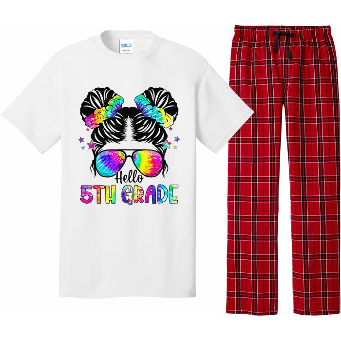 Hello 5th Grade Messy Bun Team Fifth Grade Back To School Pajama Set