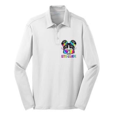 Hello 5th Grade Messy Bun Team Fifth Grade Back To School Silk Touch Performance Long Sleeve Polo