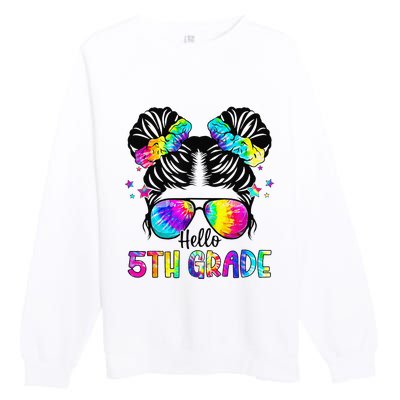 Hello 5th Grade Messy Bun Team Fifth Grade Back To School Premium Crewneck Sweatshirt