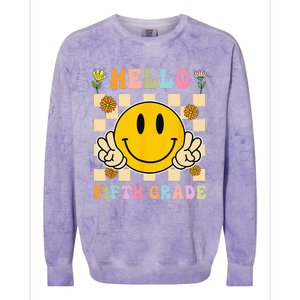 Hello 5th Grade Hippie Smile Face Fifth Grade Back To School Colorblast Crewneck Sweatshirt