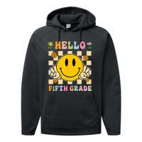 Hello 5th Grade Hippie Smile Face Fifth Grade Back To School Performance Fleece Hoodie