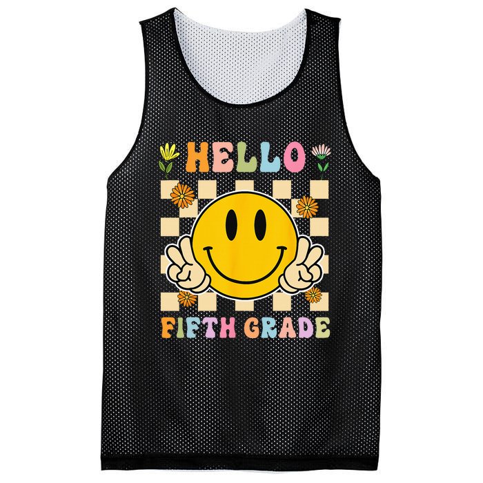 Hello 5th Grade Hippie Smile Face Fifth Grade Back To School Mesh Reversible Basketball Jersey Tank