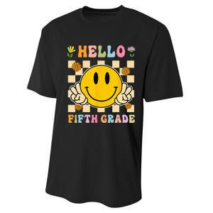 Hello 5th Grade Hippie Smile Face Fifth Grade Back To School Performance Sprint T-Shirt