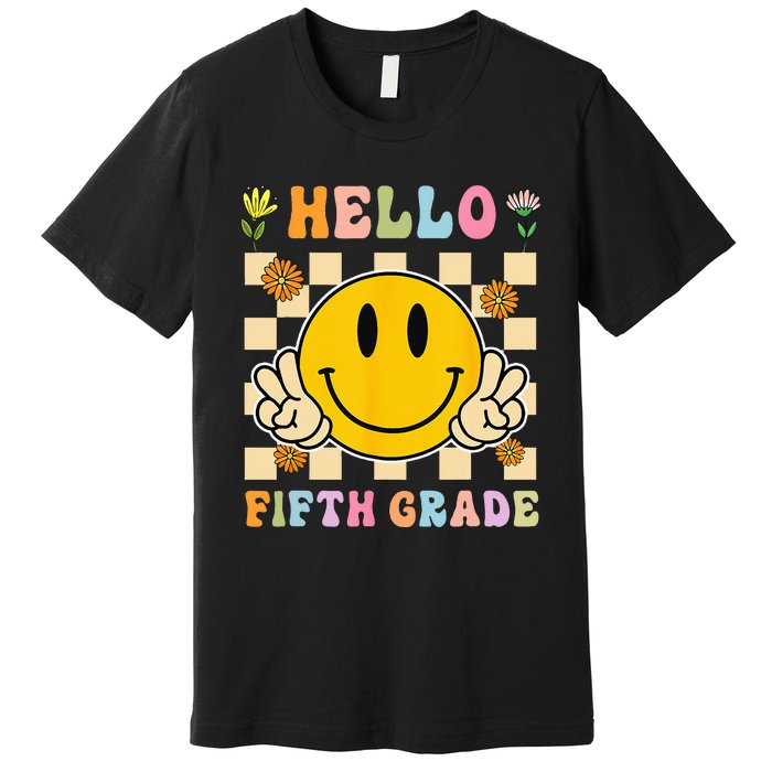 Hello 5th Grade Hippie Smile Face Fifth Grade Back To School Premium T-Shirt