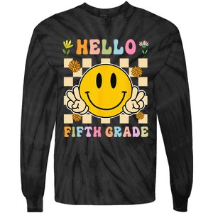 Hello 5th Grade Hippie Smile Face Fifth Grade Back To School Tie-Dye Long Sleeve Shirt