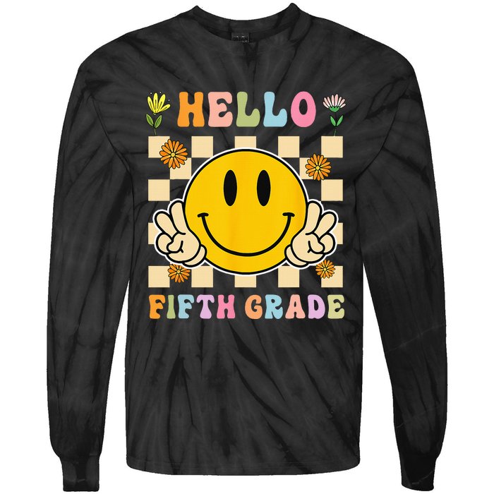 Hello 5th Grade Hippie Smile Face Fifth Grade Back To School Tie-Dye Long Sleeve Shirt