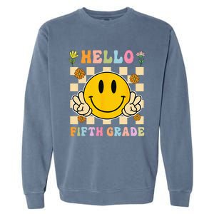 Hello 5th Grade Hippie Smile Face Fifth Grade Back To School Garment-Dyed Sweatshirt