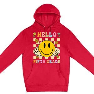 Hello 5th Grade Hippie Smile Face Fifth Grade Back To School Premium Pullover Hoodie