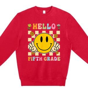 Hello 5th Grade Hippie Smile Face Fifth Grade Back To School Premium Crewneck Sweatshirt