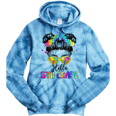 Hello 5th Grade Messy Hair Bun Back To School First Day Tie Dye Hoodie