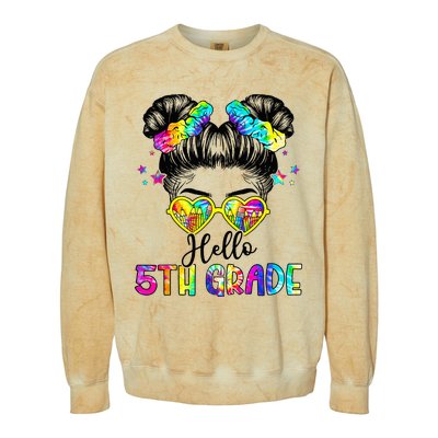 Hello 5th Grade Messy Hair Bun Back To School First Day Colorblast Crewneck Sweatshirt