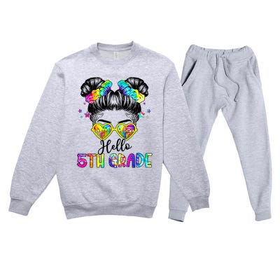 Hello 5th Grade Messy Hair Bun Back To School First Day Premium Crewneck Sweatsuit Set