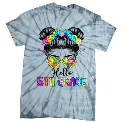 Hello 5th Grade Messy Hair Bun Back To School First Day Tie-Dye T-Shirt