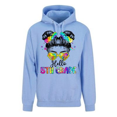 Hello 5th Grade Messy Hair Bun Back To School First Day Unisex Surf Hoodie