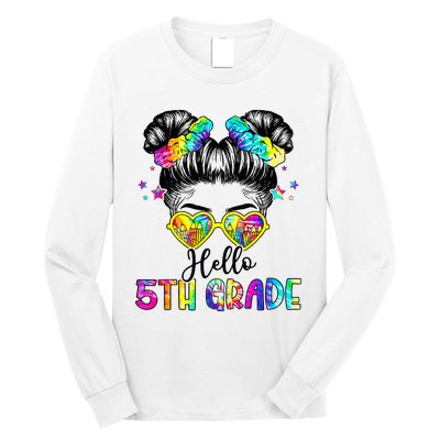 Hello 5th Grade Messy Hair Bun Back To School First Day Long Sleeve Shirt