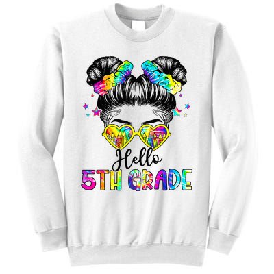 Hello 5th Grade Messy Hair Bun Back To School First Day Sweatshirt