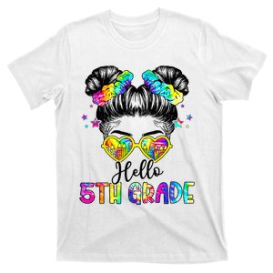 Hello 5th Grade Messy Hair Bun Back To School First Day T-Shirt