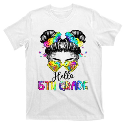 Hello 5th Grade Messy Hair Bun Back To School First Day T-Shirt