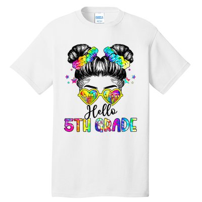 Hello 5th Grade Messy Hair Bun Back To School First Day Tall T-Shirt