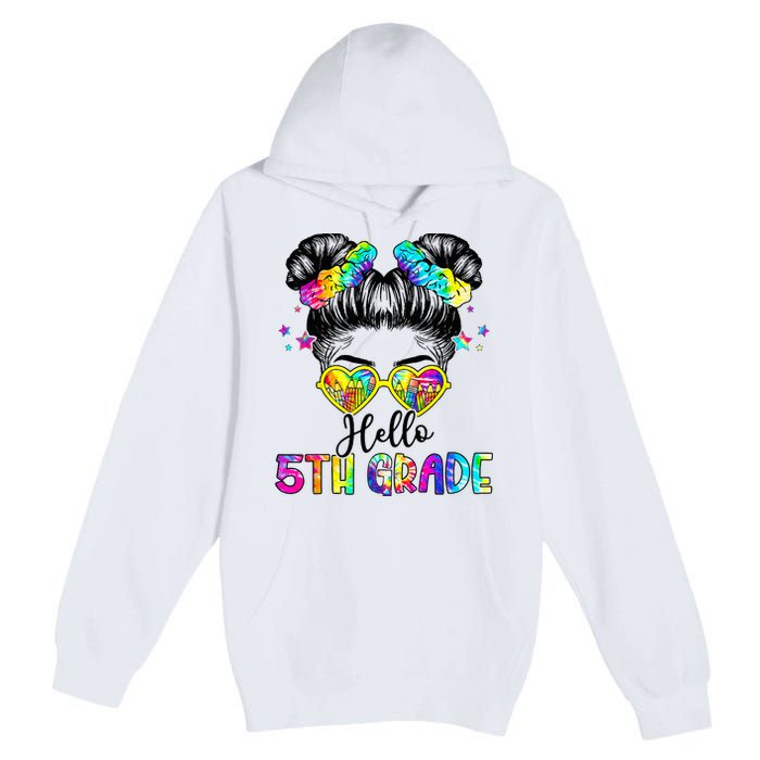 Hello 5th Grade Messy Hair Bun Back To School First Day Premium Pullover Hoodie