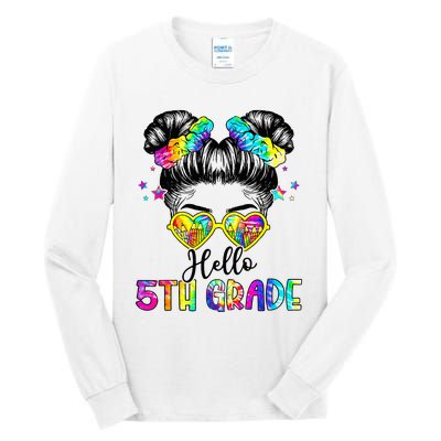 Hello 5th Grade Messy Hair Bun Back To School First Day Tall Long Sleeve T-Shirt