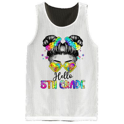 Hello 5th Grade Messy Hair Bun Back To School First Day Mesh Reversible Basketball Jersey Tank