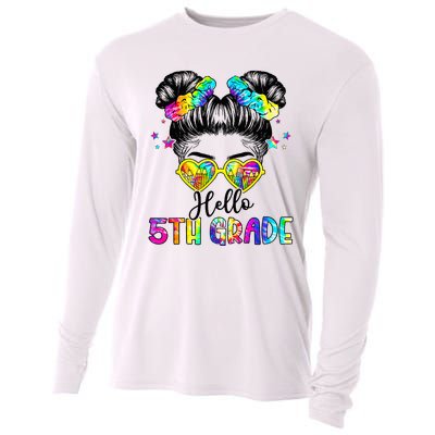 Hello 5th Grade Messy Hair Bun Back To School First Day Cooling Performance Long Sleeve Crew