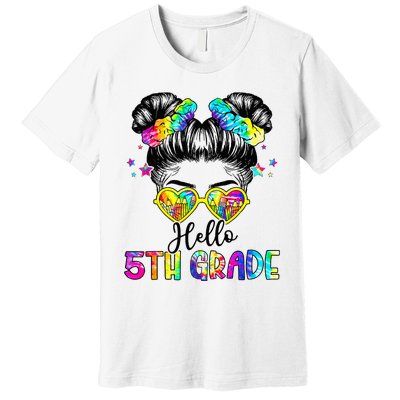 Hello 5th Grade Messy Hair Bun Back To School First Day Premium T-Shirt