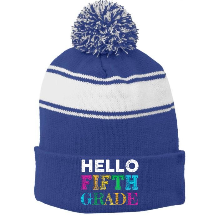 Hello 5Th Grade Teacher Back To School Gift Fifth Gift Cute Gift Stripe Pom Pom Beanie