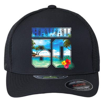 Hawaii 50th State Hawaii Hibiscus 50 Flexfit Unipanel Trucker Cap