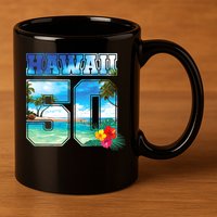 Hawaii 50th State Hawaii Hibiscus 50 11oz C Handle Ceramic Mug
