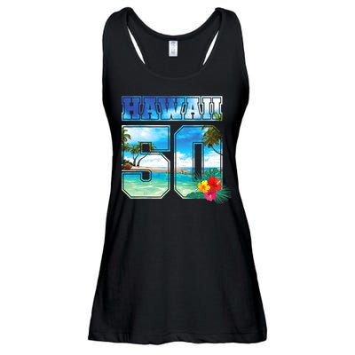 Hawaii 50th State Hawaii Hibiscus 50 Ladies Essential Flowy Tank