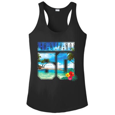 Hawaii 50th State Hawaii Hibiscus 50 Ladies PosiCharge Competitor Racerback Tank