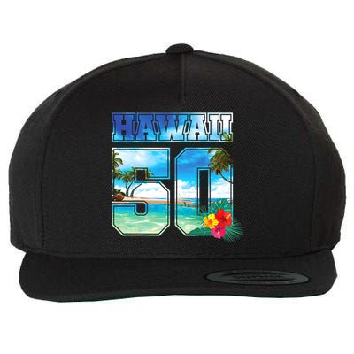 Hawaii 50th State Hawaii Hibiscus 50 Wool Snapback Cap