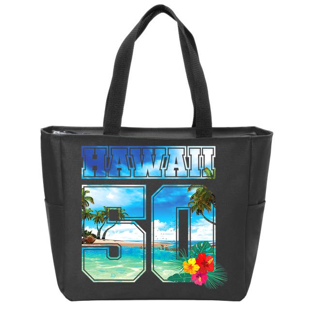 Hawaii 50th State Hawaii Hibiscus 50 Zip Tote Bag