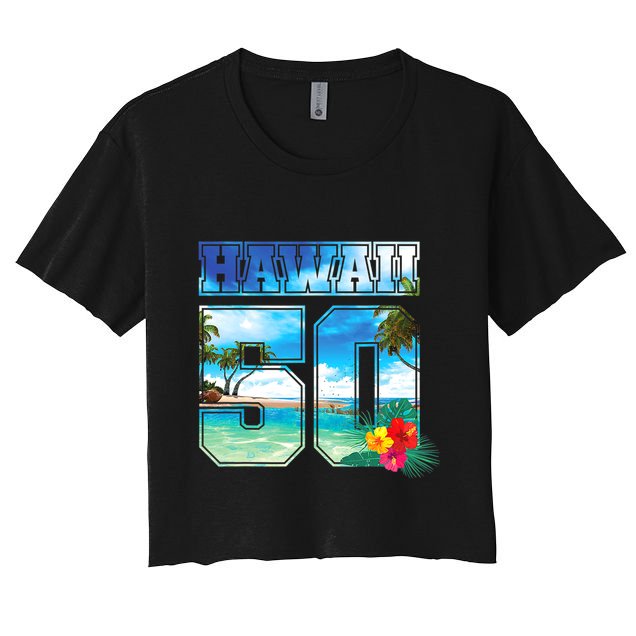 Hawaii 50th State Hawaii Hibiscus 50 Crop Top