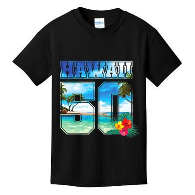 Hawaii 50th State Hawaii Hibiscus 50 Kids T-Shirt