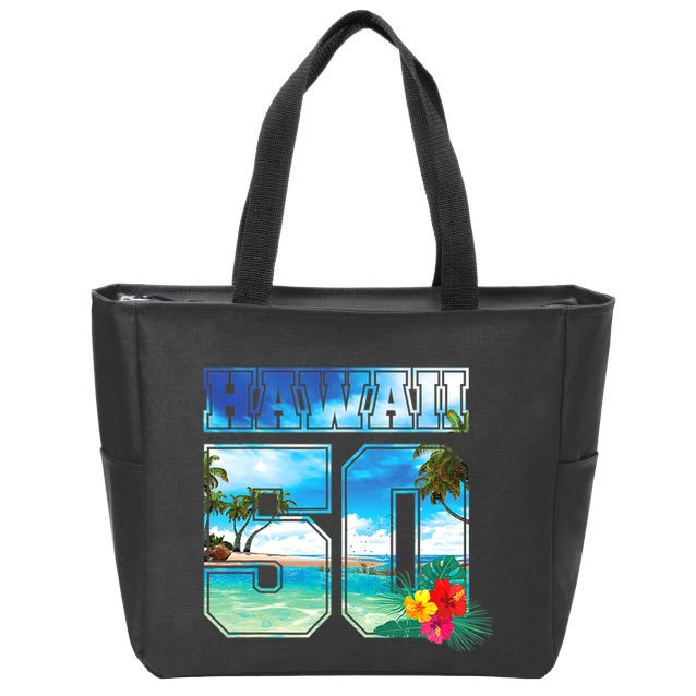 Hawaii 50th State Hawaii Hibiscus 50 Zip Tote Bag