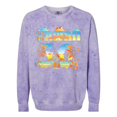 Hawaii 50Th State Hawaiian Beach Hibiscus 50 Maui Sunset Colorblast Crewneck Sweatshirt