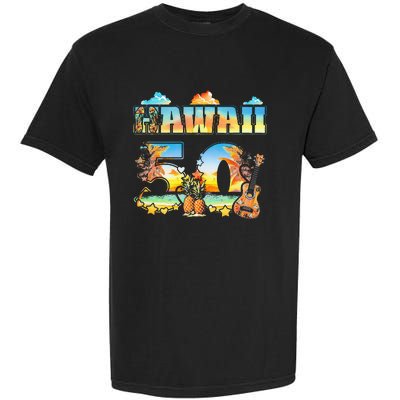 Hawaii 50Th State Hawaiian Beach Hibiscus 50 Maui Sunset Garment-Dyed Heavyweight T-Shirt