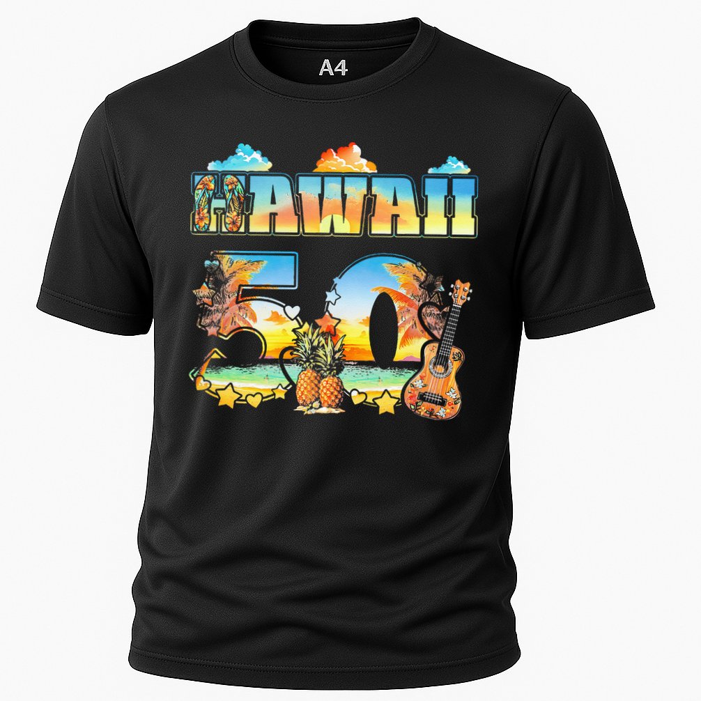Hawaii 50Th State Hawaiian Beach Hibiscus 50 Maui Sunset Cooling Performance Crew T-Shirt
