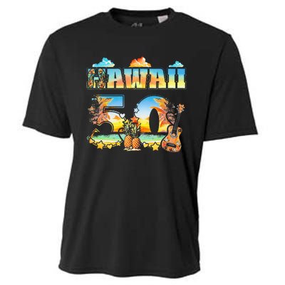 Hawaii 50Th State Hawaiian Beach Hibiscus 50 Maui Sunset Cooling Performance Crew T-Shirt