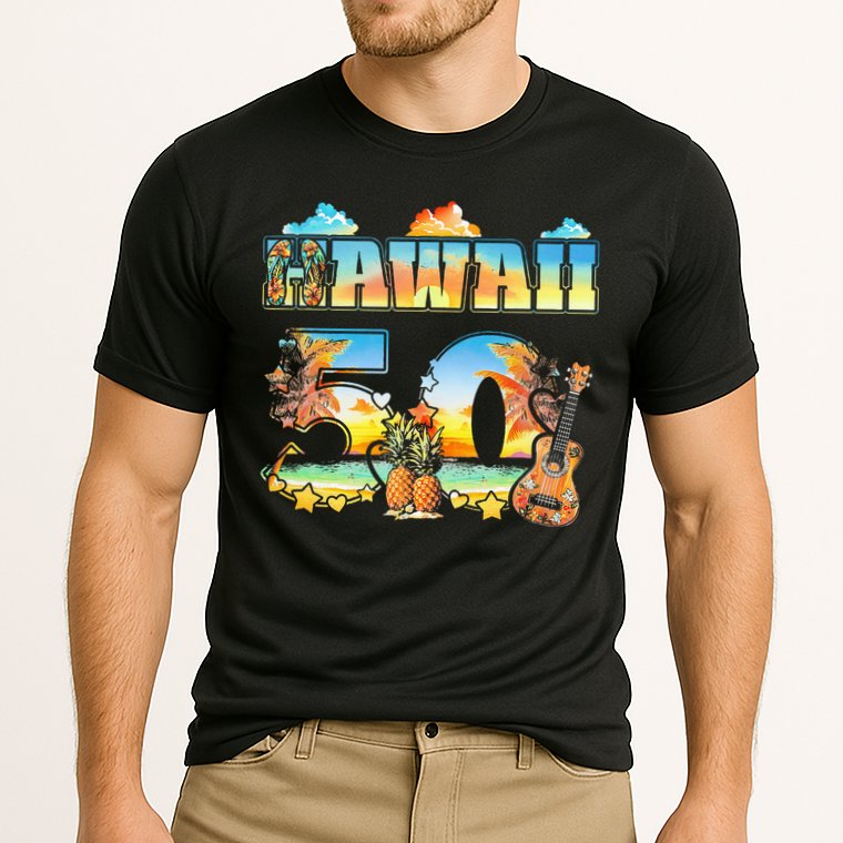Hawaii 50Th State Hawaiian Beach Hibiscus 50 Maui Sunset Cooling Performance Crew T-Shirt
