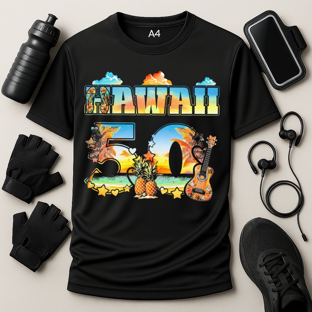 Hawaii 50Th State Hawaiian Beach Hibiscus 50 Maui Sunset Cooling Performance Crew T-Shirt