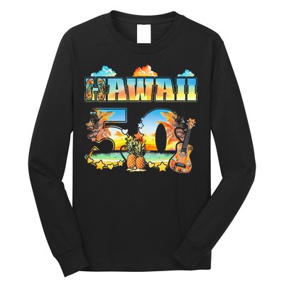 Hawaii 50Th State Hawaiian Beach Hibiscus 50 Maui Sunset Long Sleeve Shirt