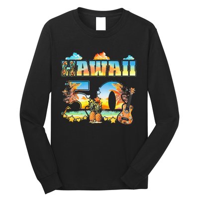 Hawaii 50Th State Hawaiian Beach Hibiscus 50 Maui Sunset Long Sleeve Shirt