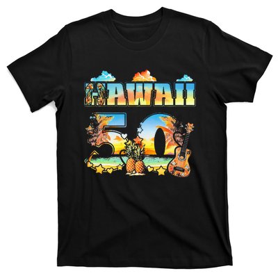 Hawaii 50Th State Hawaiian Beach Hibiscus 50 Maui Sunset T-Shirt