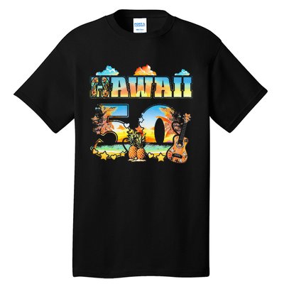 Hawaii 50Th State Hawaiian Beach Hibiscus 50 Maui Sunset Tall T-Shirt